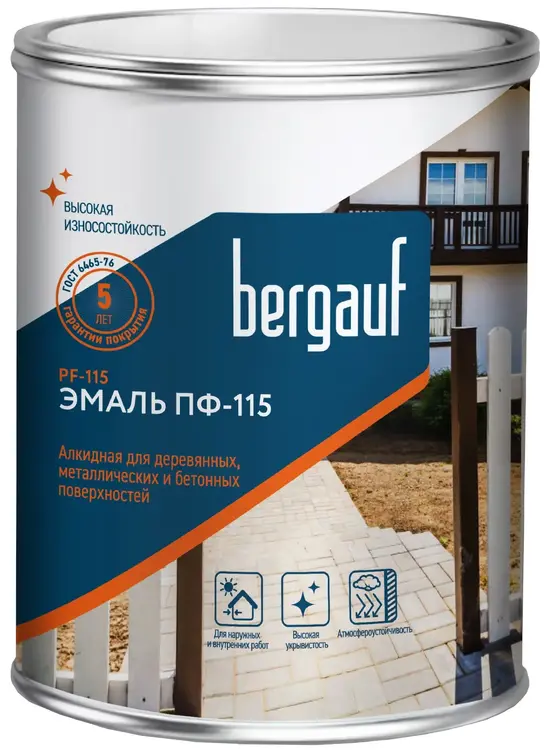 Bergauf PF-115 эмаль алкидная ПФ-115 для деревянных, металлических и бетонных поверхностей ярко-зеленая, 1,8 кг