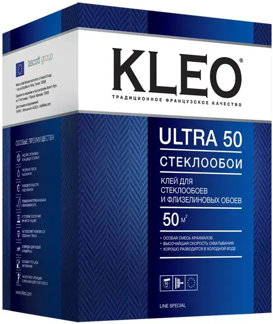 Kleo Ultra 50 Стеклообои клей для стеклообоев и флизелиновых обоев (500 г)