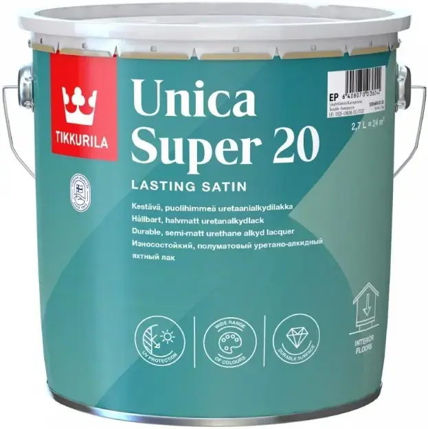 Тиккурила Unica Super 20 износостойкий полуматовый уретано-алкидный яхтный лак (2.7 л)
