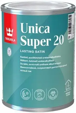 Тиккурила Unica Super 20 износостойкий полуматовый уретано-алкидный яхтный лак (900 мл)