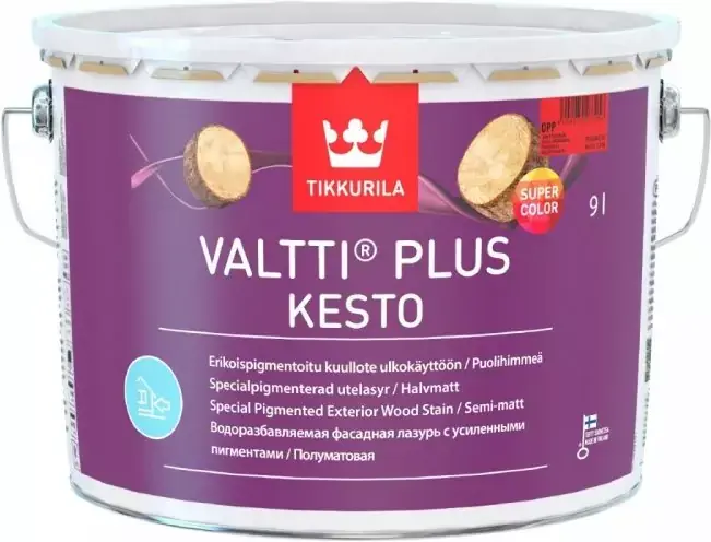Тиккурила Valtti Plus Kesto водоразбавляемая фасадная лазурь полуматовая (9 л)