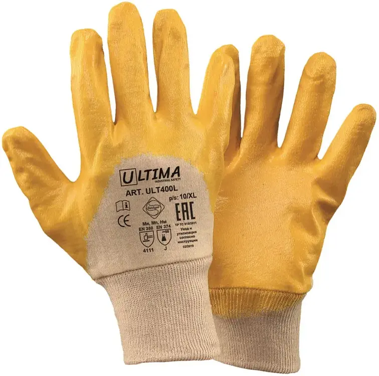 Перчатки х/б Ultima 400L (10/XL) хлопок нитрил частичный облив, манжета резинка