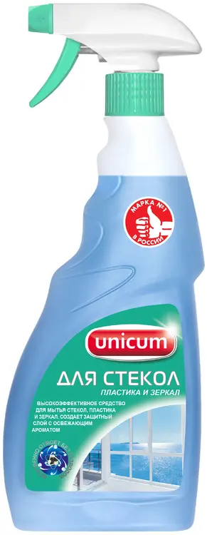 Unicum Без Разводов средство для мытья стекол, пластика и зеркал (500 мл) 1 бутылка с триггером
