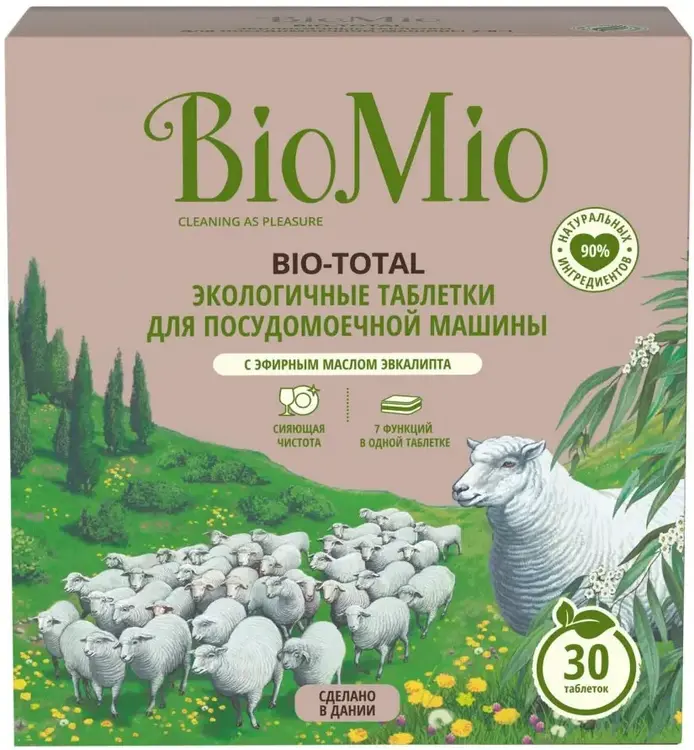 Biomio Bio-Total с Эфирным Маслом Эвкалипта экологичные таблетки для посудомоечной машины (30 таблеток в пачке)
