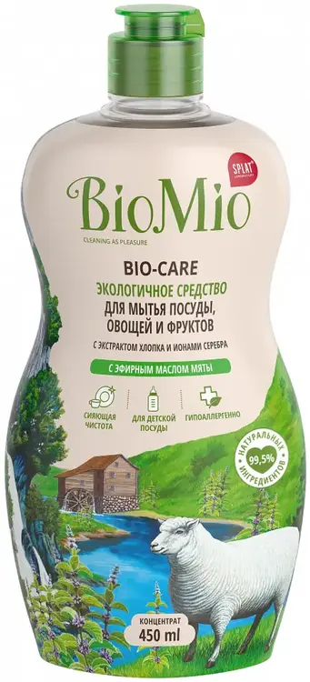 Biomio Bio-Care с Эфирным Маслом Мяты экологичное средство для мытья овощей, фруктов и посуды (450 мл)