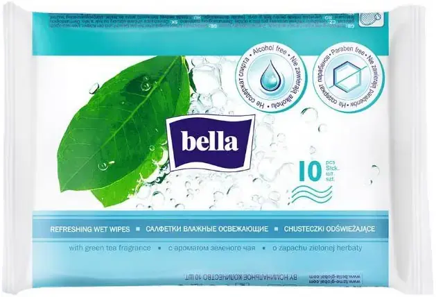 Bella с Ароматом Зеленого Чая салфетки влажные освежающие (10 салфеток в пачке)