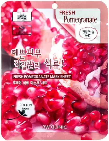 3W Clinic Fresh Pomegranate Mask Sheet маска тканевая для лица с экстрактом граната (1 тканевая маска)