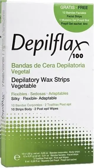 Depilflax 100 Depilatory Wax Strips Vegetable комплект для депиляции с воском (полоски + гель + салфетки 1 набор)