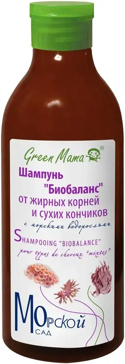 Green Mama Морской Сад Биобаланс с Морскими Водорослями шампунь для волос от жирных корней и сухих кончиков (400 мл)