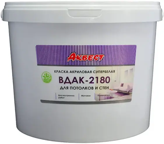 Аквест ВДАК-2180 краска акриловая супербелая для потолков и стен (45 кг) супербелая