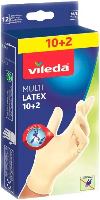 Перчатки латексные одноразовые Vileda Multi Latex 10+2 (M/L) латекс