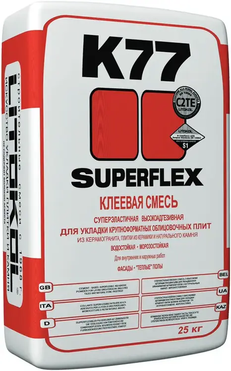 Литокол Superflex K77 клеевая смесь для укладки крупноформатных облицовочных плит (25 кг) белая