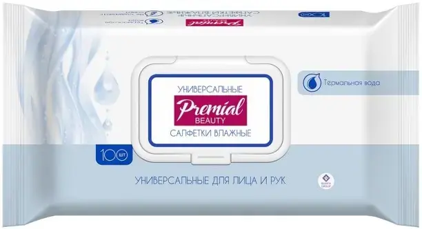 Premial Natural с Термальной Водой салфетки влажные универсальные для лица и рук (100 салфеток в пачке)