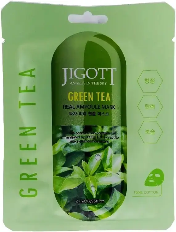 Jigott Green Tea маска тканевая для лица с экстрактом зеленого чая (1 тканевая маска)