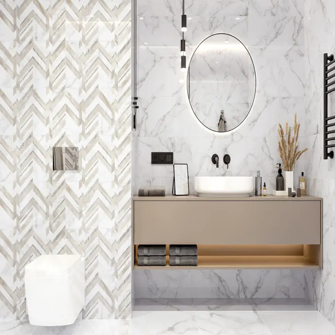 Golden Tile Marmo Bianco Marmo Bianco Шеврон G70151 плитка настенная
