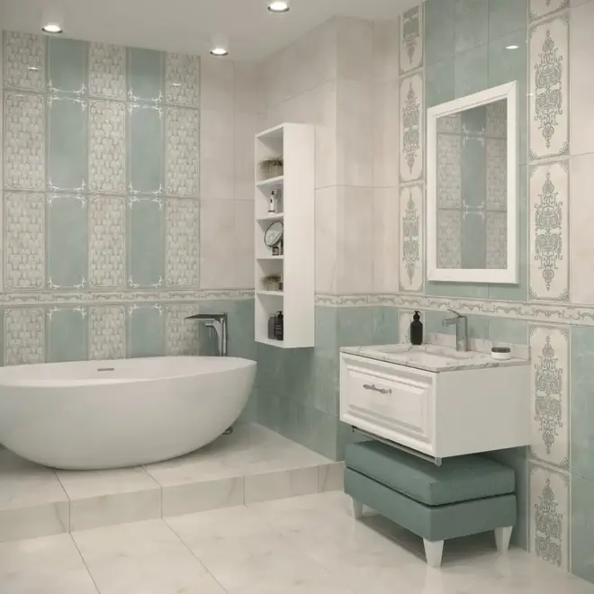 Gracia Ceramica Visconti Visconti Turquoise Border 03 бордюр настенный (250 мм) 85 мм (9 мм) бежевый/бирюзовый