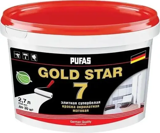 Пуфас Gold Star 7 краска акрилатная супербелая матовая (2.7 л) супербелая