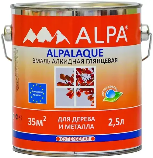 Alpa Alpalaque эмаль алкидная для дерева и металла супербелая (2.5 л) супербелая глянцевая