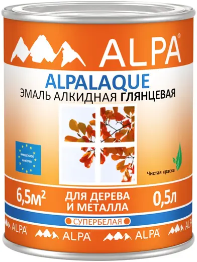 Alpa Alpalaque эмаль алкидная для дерева и металла супербелая (500 мл) супербелая глянцевая