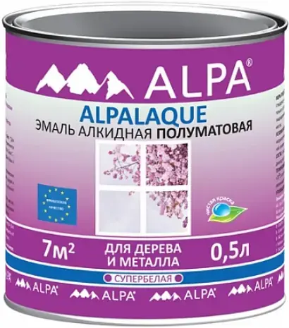Alpa Alpalaque эмаль алкидная для дерева и металла супербелая (500 мл) супербелая полуматовая