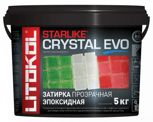 Литокол Starlike Crystal Evo затирка эпоксидная двухкомпонентная с эффектом хамелеон (5 кг (компонент А (паста) + компонент В (отвердитель) S.700 бесц