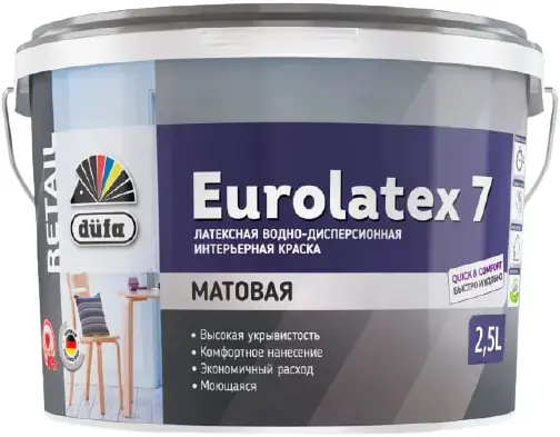 Dufa Retail Eurolatex 7 матовая латексная краска водно-дисперсионная (2.5 л) белая