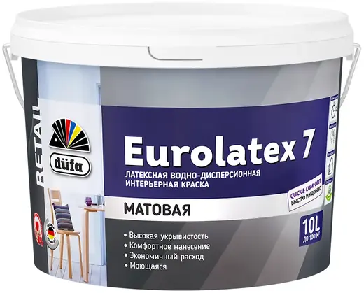 Dufa Retail Eurolatex 7 матовая латексная краска водно-дисперсионная (10 л) белая