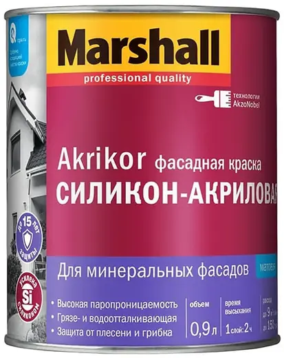 Marshall Akrikor акриловая краска фасадная для минеральных фасадов (900 мл) бесцветная