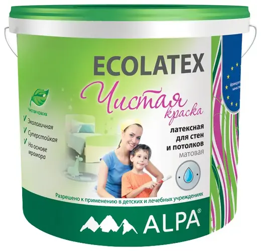 Alpa Ecolatex чистая краска латексная для стен и потолков (2 л) белая