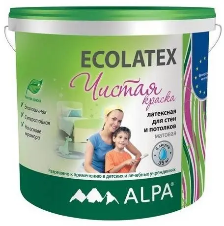 Alpa Ecolatex чистая краска латексная для стен и потолков (2 л) белая