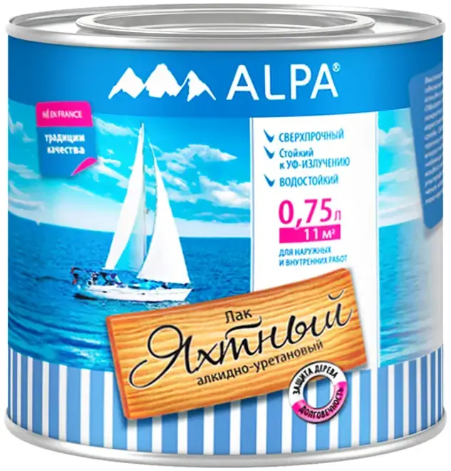 Alpa лак яхтный алкидно-уретановый сверхпрочный (750 мл) глянцевый