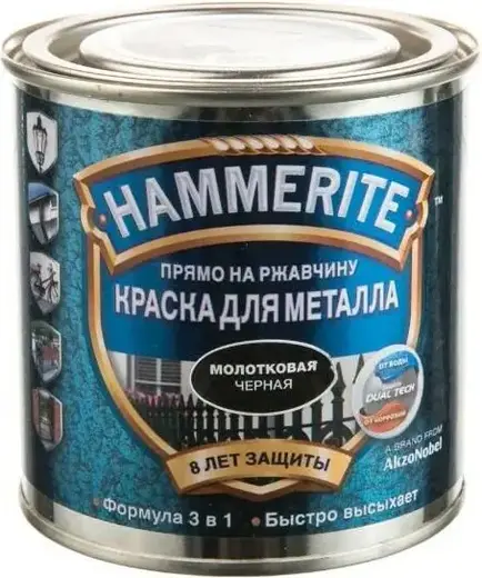 Hammerite Прямо на Ржавчину краска для металла 3 в 1 (250 мл) черная молотковая (Россия)