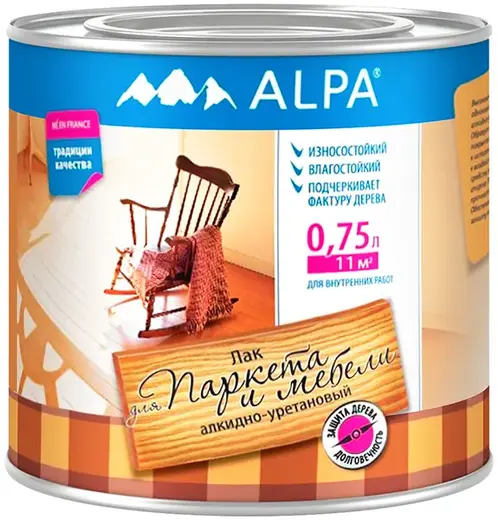 Alpa для Паркета и Мебели лак алкидно-уретановый износостойкий влагостойкий (750 мл) полуматовый