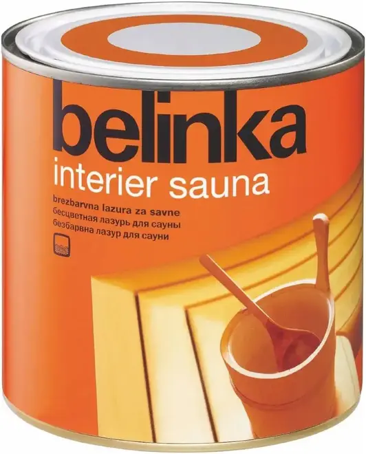 Белинка Interier Sauna бесцветная лазурь для сауны на водной основе (750 мл) шелковисто-глянцевое
