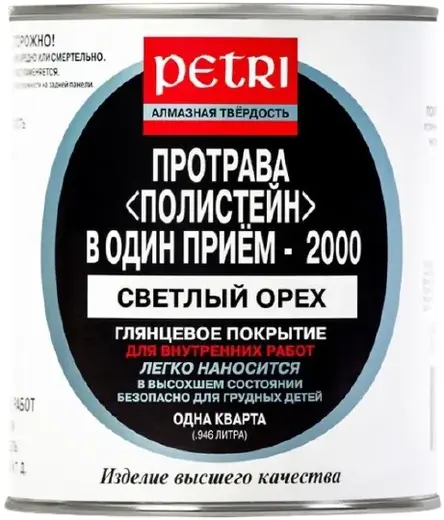 Петри Полистейн в Один Прием - 2000 полиуретановый цветной лак протрава (1 л) светлый орех