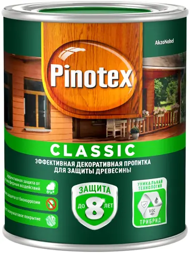 Пинотекс Classic эффективная декоративная пропитка для защиты древесины (1 л база CLR) бесцветная