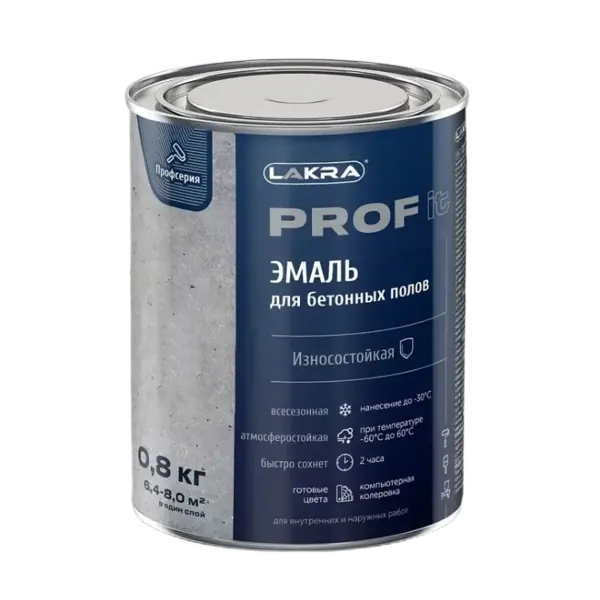 Лакра Prof It эмаль для бетонных полов износостойкая быстросохнущая (800 г) галечный серый