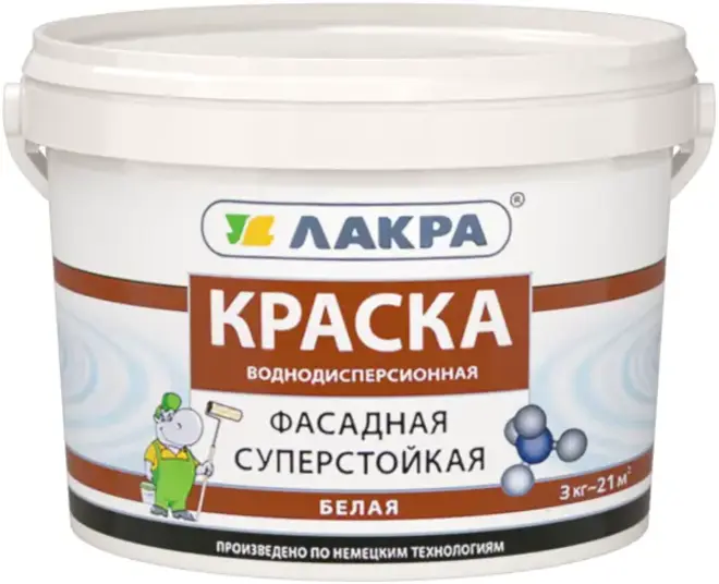 Лакра краска водно-дисперсионная фасадная суперстойкая (3 кг) белая