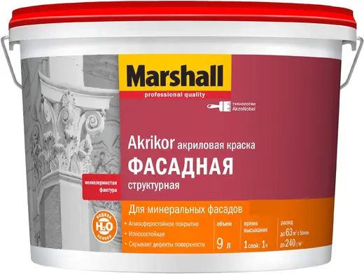 Marshall Akrikor акриловая краска фасадная структурная (9 л) белая