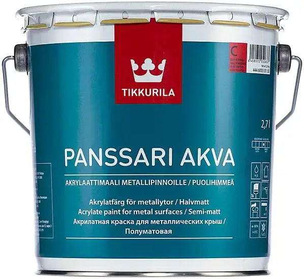 Тиккурила Tikkivala Panssari Akva акрилатная краска для металлических крыш полуматовая (2.7 л) белая