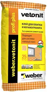 Вебер Ветонит Profi Plus клей для плитки и керамогранита с низким пылеобразованием (25 кг)