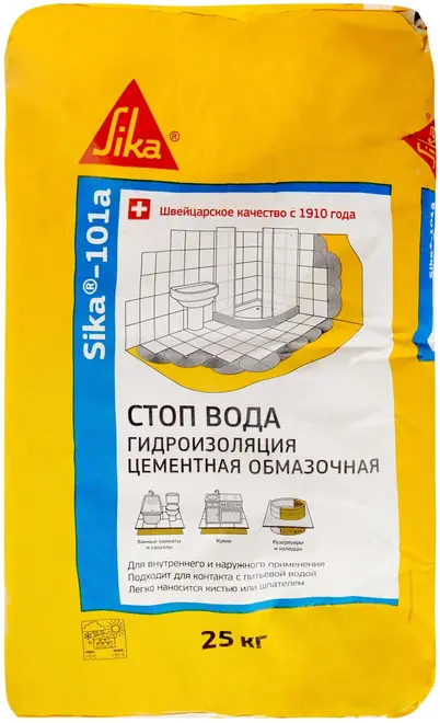 Sika 101a гидроизоляционный тонкослойный раствор на минеральной основе (25 кг)