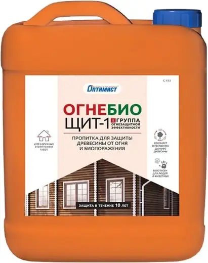 Оптимист C 413 Огнебиощит-1 пропитка для защиты древесины от огня и биопоражения (5 л) бесцветная