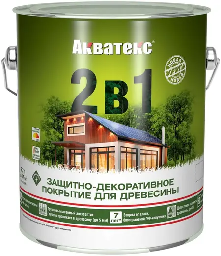 Акватекс 2 в 1 защитно-декоративное покрытие для древесины (2.7 л ) калужница Россия