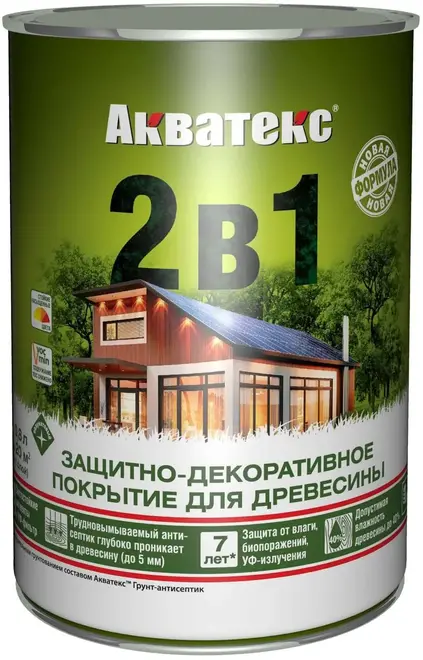 Акватекс 2 в 1 защитно-декоративное покрытие для древесины (800 мл) калужница