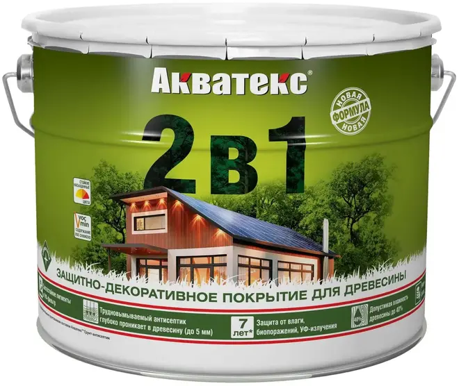 Акватекс 2 в 1 защитно-декоративное покрытие для древесины (9 л ) рябина Россия