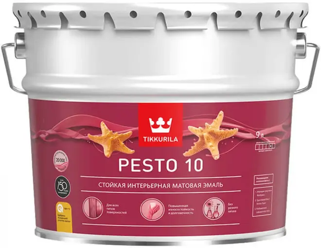 Тиккурила Pesto 10 стойкая интерьерная матовая эмаль (9 л) белая