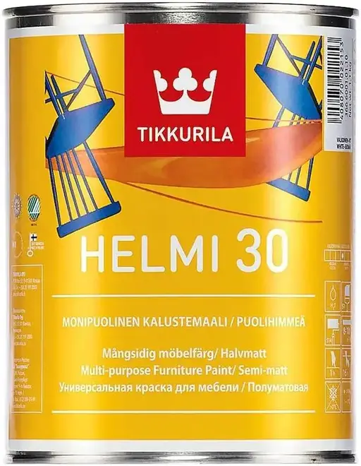 Тиккурила Tikkivala Helmi 30 полуматовая акрилатная краска для мебели (2.7 л) бесцветная
