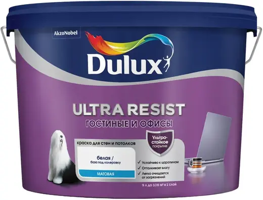 Dulux Ultra Resist Гостиные и Офисы краска для стен и потолков (9 л) белая