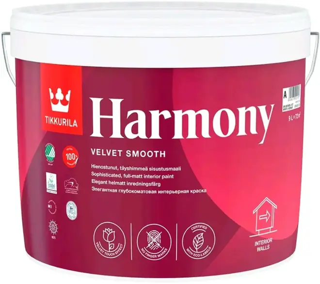 Тиккурила Harmony Velvet Smooth элегантная глубокоматовая интерьерная краска (9 л) бесцветная